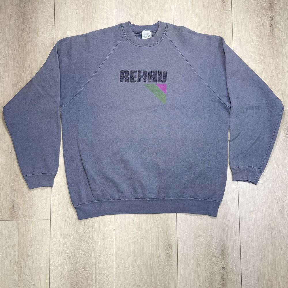Y2K REHAU Gray Crewneck Sweatshirt XXL Logo Graphic Pullover Made In Ireland‎